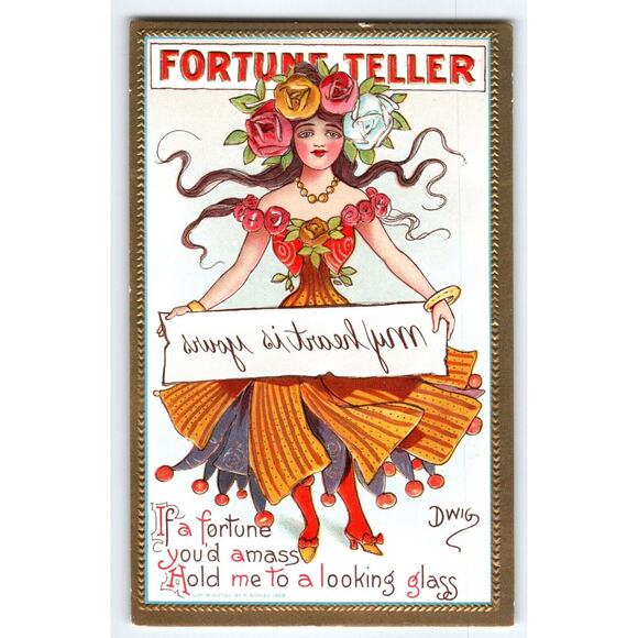 Fantasy Postcard Dwig Hold To Mirror My Heart Is Yours Fortune Teller Witch 1909 - Picture 1 of 2